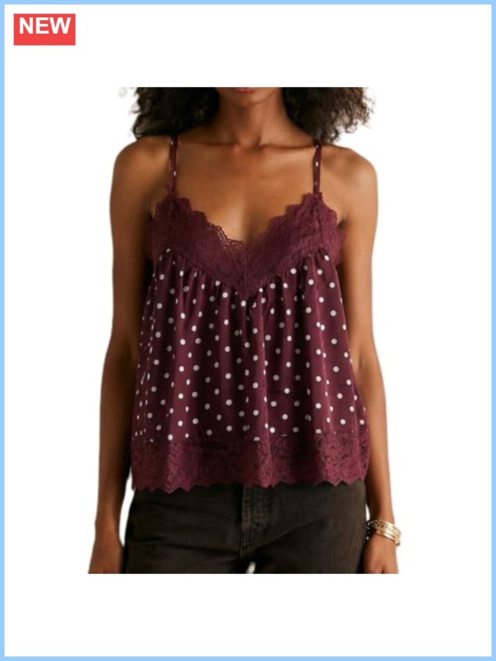 Y2K Lace Trim Babydoll Cami V Neck Adjustable Spaghetti Strap Racerback Going
